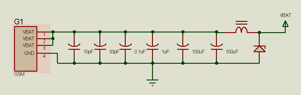 Various Decoupling Capacitors across GSM Power pins.