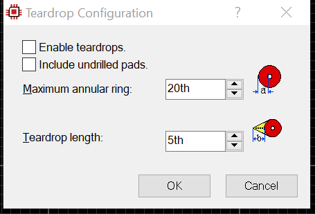 PCB teardrop confiratuon