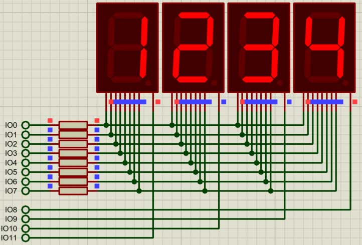 Proteus Example of a 7-Segment multi-cell display.