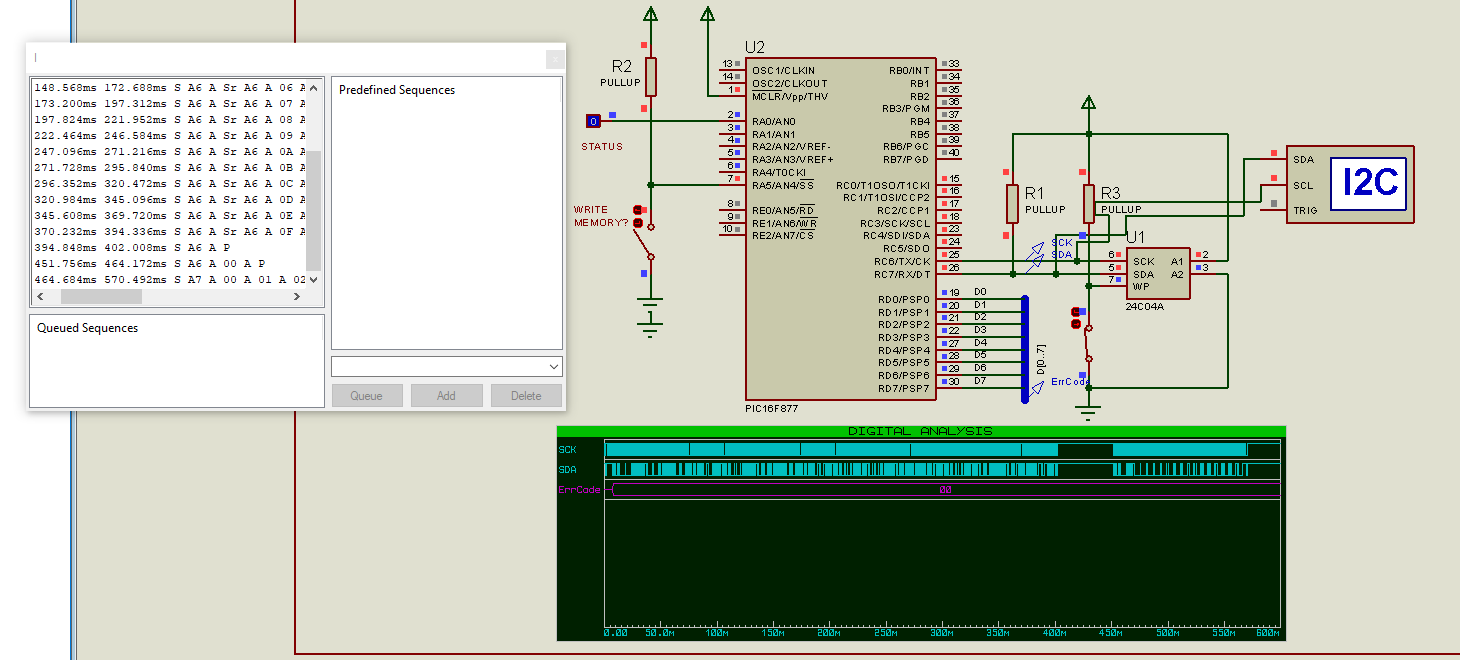 I2C Analyser running between microcontroller and peripheral device.