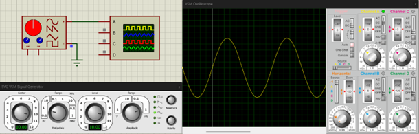 Signal Generator and Oscilloscope during a running simulation.