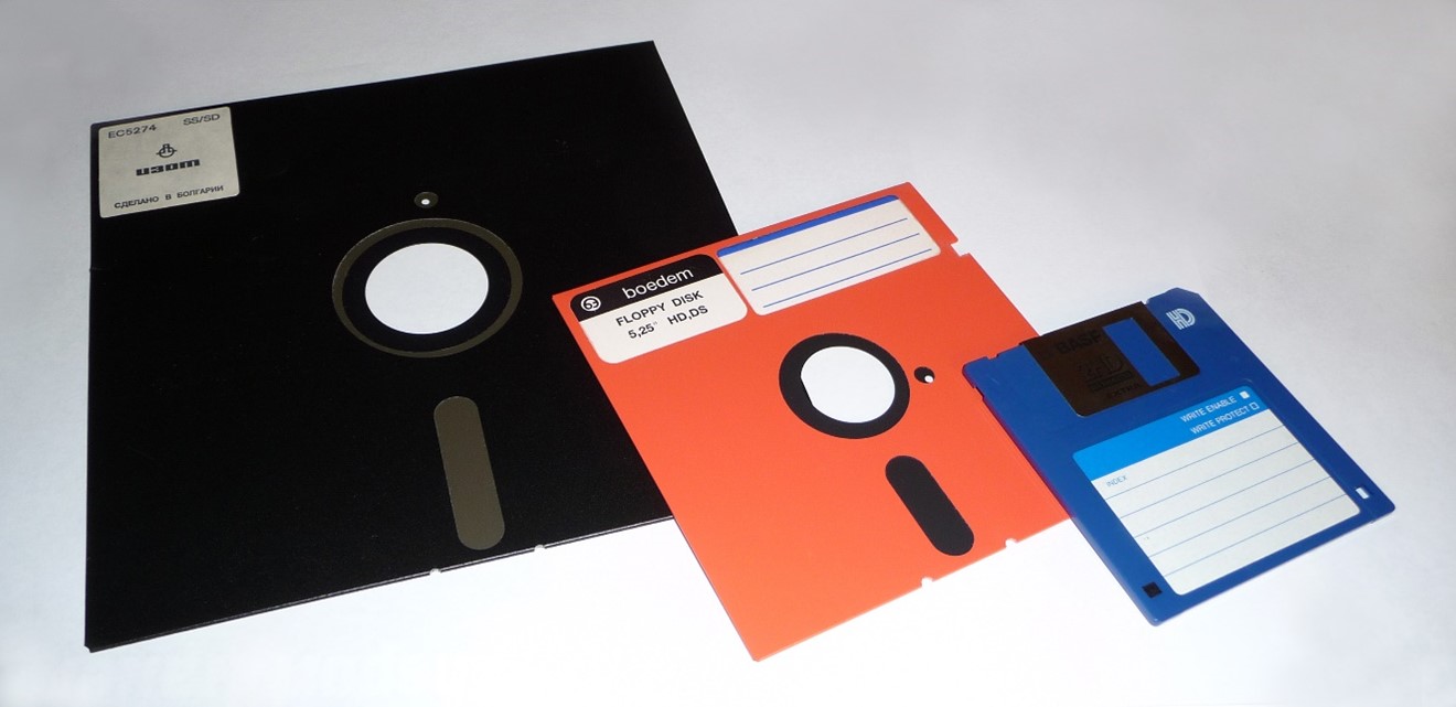 Picture of old floppy disks.