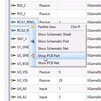 Using the cross probe options to view component part on either schematic or PCB layout.
