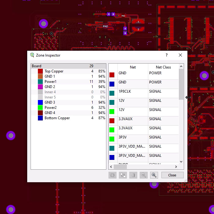 Zone Inspector for analysis and editing of power planes.