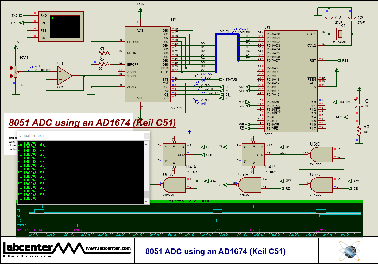 8051 ADC using an AD1674 (Keil C51)