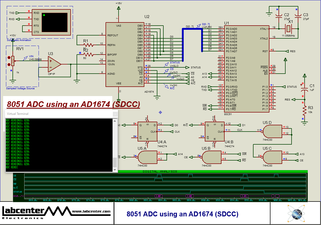 8051 ADC using an AD1674 (SDCC)