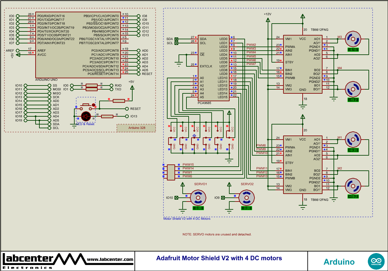 Adafruit Motor Shield V2 with 4 DC motors