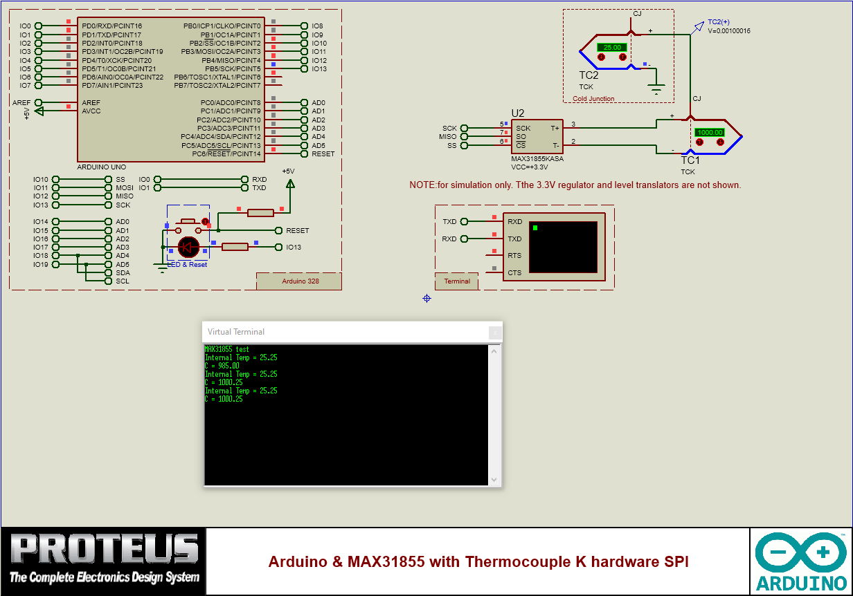 Arduino & MAX31855 with Thermocouple K hardware SPI