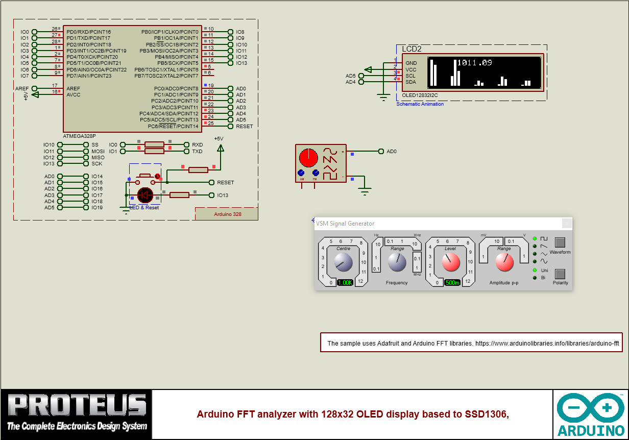 Arduino FFT analyzer with Adafruit OLED128X32