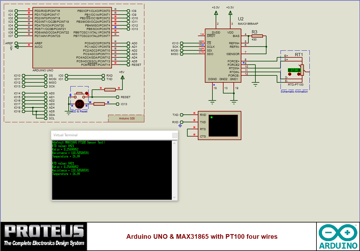 Arduino UNO & MAX31865 with PT100 four wires