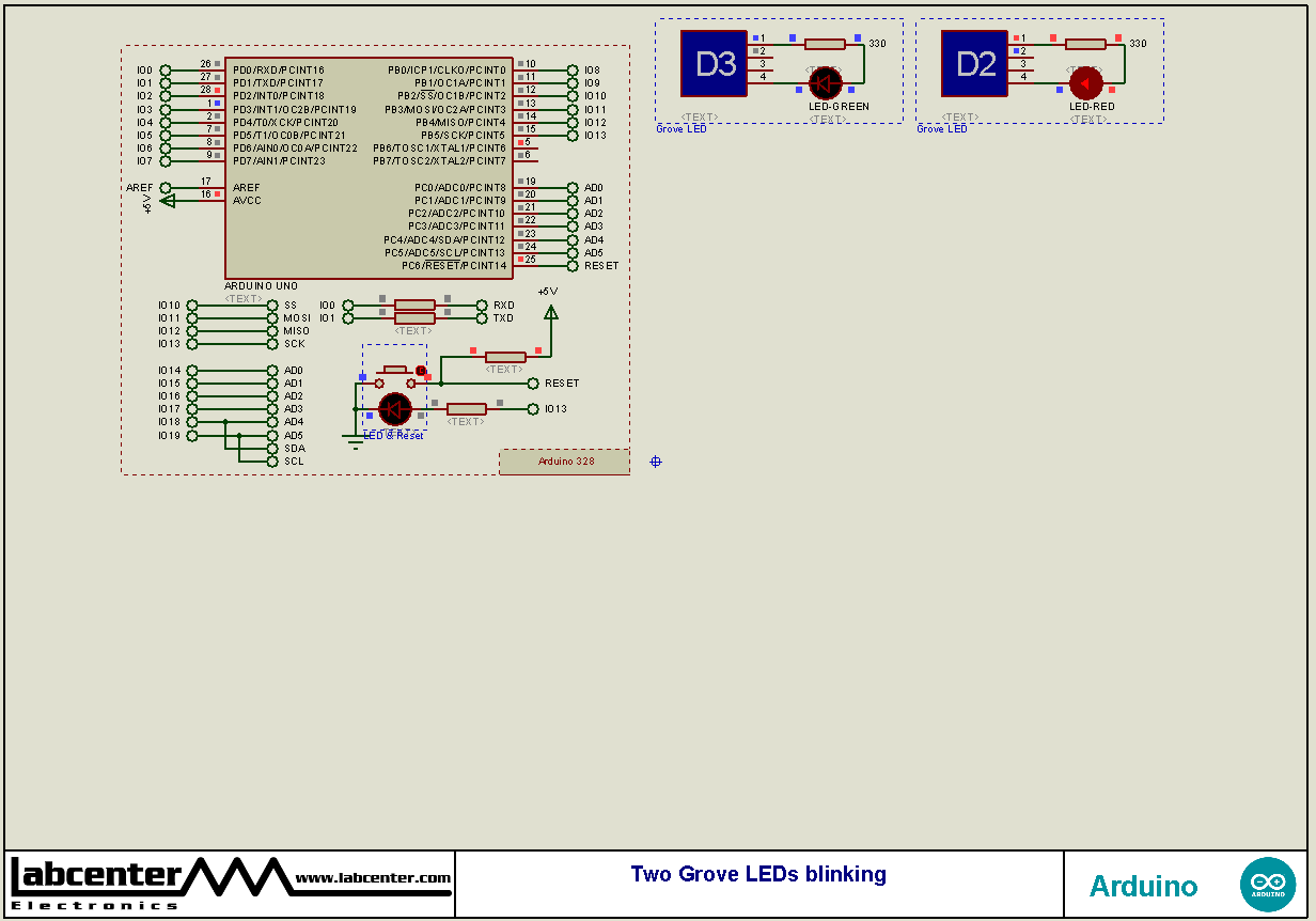 Two Grove LEDs blinking