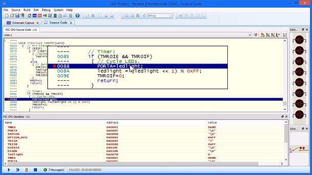This video shows how to <a href='/simulation/#vsmsimulation' target='_blank'>set breakpoints in the firmware of a microcontroller</a> in Proteus Embedded simulation software for debugging purposes.