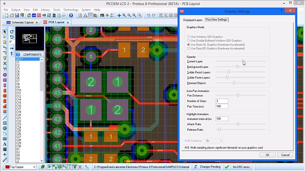 This shows how Proteus EDA Software can make maximum use of your computers graphics card to get high quality detailed displays of your PCB during the design process.