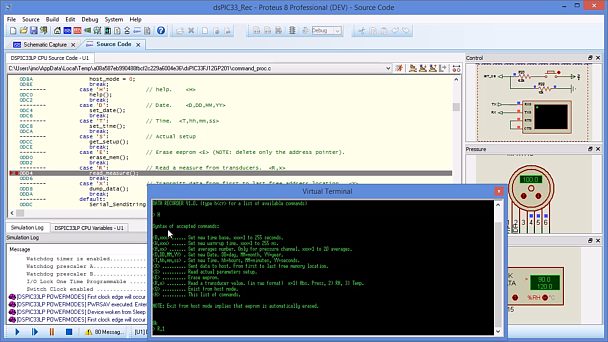 This video shows how Proteus Microchip simulation can automatically configure and compile firmware using the Microchip XC16 Compiler.