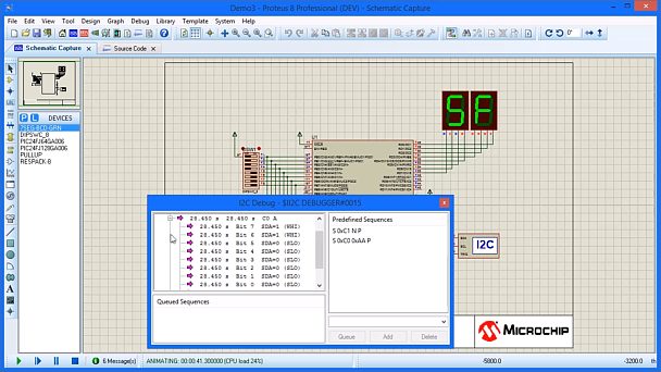 How to use the Protocol Analyser in Proteus schematic capture software to look at and control devices on the I2C bus of a simple design whilst using embedded simulation.