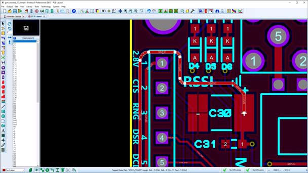 The curved routing capabilities of Proteus PCB Design have been greatly improved. The new, smarter system will actively adjust corner radius as per user specified limits as well as curved mitres.
