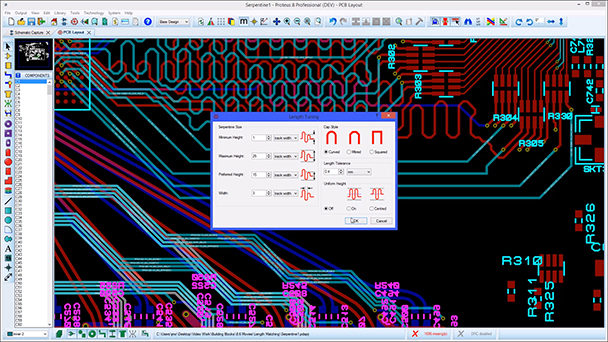 How to use the <a href='/highspeed/' target='_blank'>Serpentine Length Matching feature in Proteus PCB Design Software</a> to create and edit groups of length matched traces on the PCB.