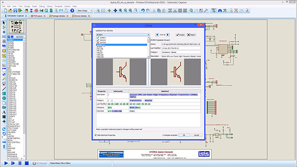 An overview of the updated Library Manager with component comparisons for Proteus EDA Software allowing greater control of user created components and footprints.