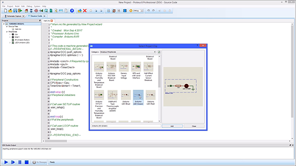 This video shows how to use the drag and drop feature for the <a href='/buy-vsm/#arduino' target='_blank'>Arduino Simulator using peripherals, shields and break out boards</a> in Proteus Microcontroller Simulation software.