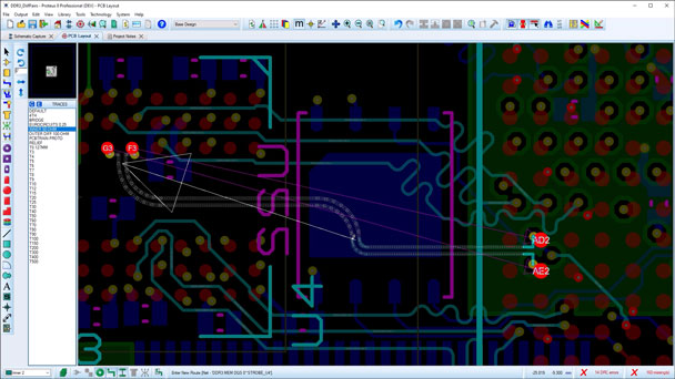 The Proteus Design Software has the capability to do <a href='/highspeed/#diffPairs' target='_blank'>differential pair routing with auto phase correction</a> upon track completion and route length matching.