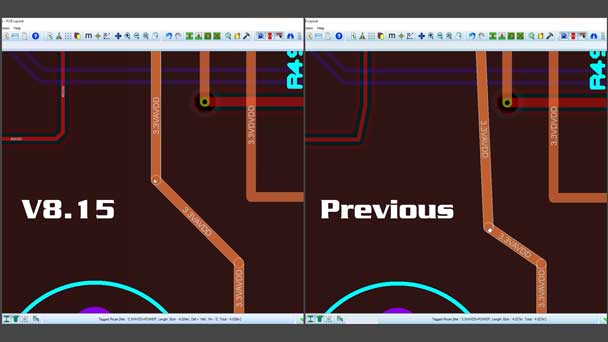 Here we demonstrate the updates to the linear routing system in Proteus PCB Design. These include improved 45 degree route dragging and intelligent segment mitring.
