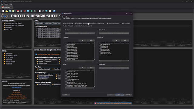 A quick video to show how to use the migration tool for a new installation of Proteus 9. This will migrate all your existing libraries, properties and templates across so you suffer no downtime on project work.