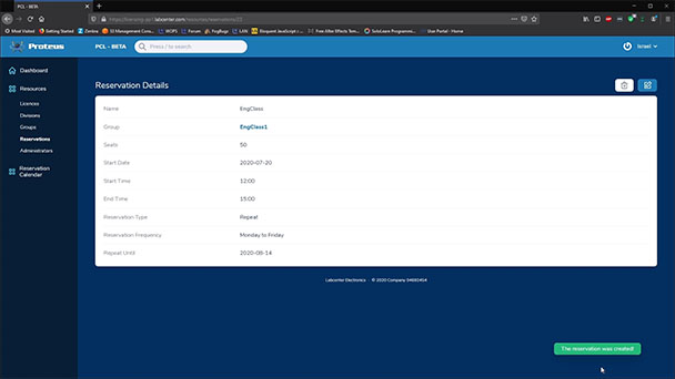 How to use the Proteus <a href='/pricing/edu/#FlexibleLicensing' target='_blank'>Web Portal</a> to mange a cloud licence for user groups and reservations, allowing access to the pool licence for those that need it when they need it.